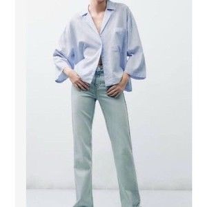 ZARA Blue White STRIPED PAJAMA STYLE OVERSIZE BLOUSE Size S NEW